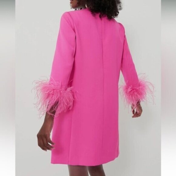 Tuckernuck Hot Pink Feather Trim Mod Mini Dress Party Cocktail M NWT - Picture 6 of 10